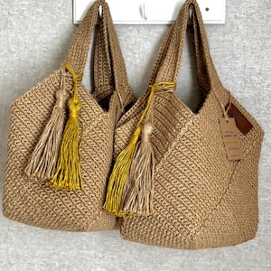 Handmade Crochet Jute Tote Bag, Square Design image 9
