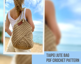 Modèle de sac en jute au crochet, modèle de sac hobo carré grand-mère, modèle de sac fourre-tout en jute au crochet