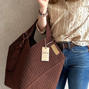 Crochet Tote Bag Pattern Reusable Grocery Bag, Tote Bag Crochet Pattern PDF Aesthetic Bag, Large Crochet Beach Bag image 3