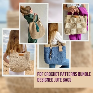 Crochet Jute Bag Pattern Bundle Reusable Grocery Bags, Extra Large Crochet Jute Beach Bag, Bundle of Crochet Bag Patterns