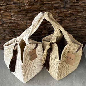 Crochet Granny Square Bag Pattern, 3 mm Polyester Rope Tote Designes (PDF tutorial) image 15