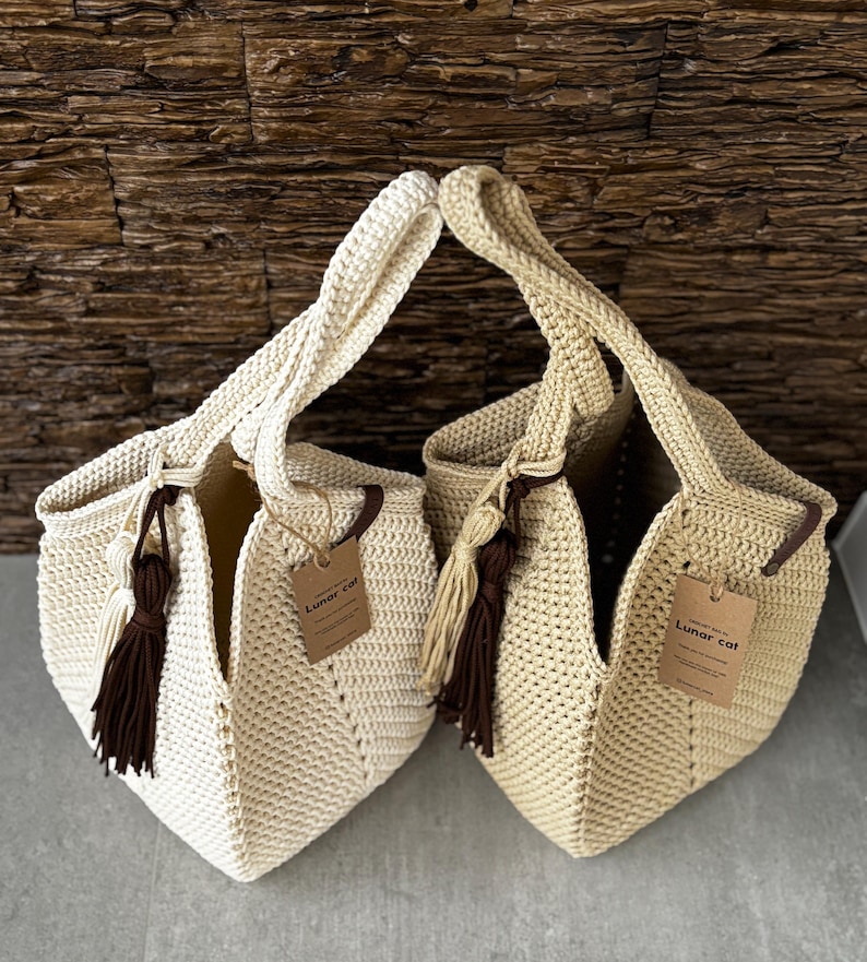 Crochet Granny Square Bag Pattern, 3 mm Polyester Rope Tote Designes (PDF tutorial) image 15