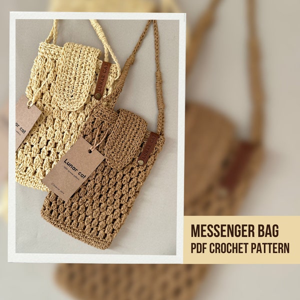 Crochet Mini Messenger Bag Pattern, Crossbody Mini Bag, Raffia Bag Pattern, Crochet Bag Pattern