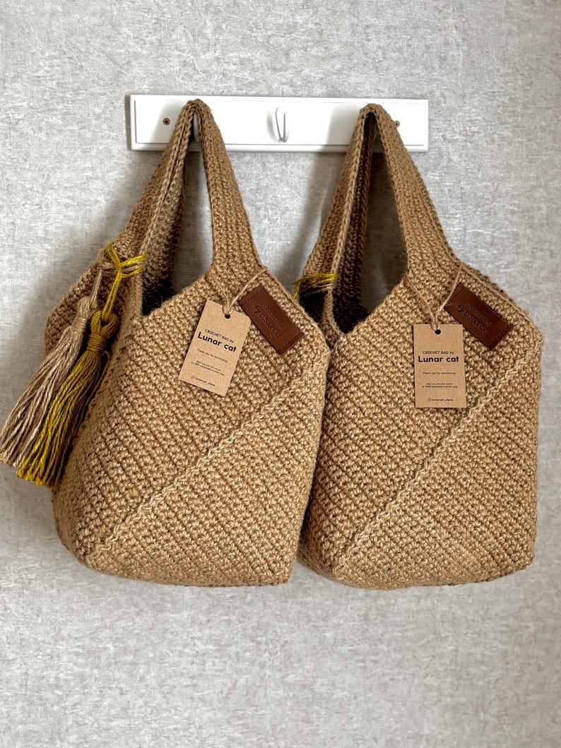 Handmade Crochet Jute Tote Bag, Square Design image 8