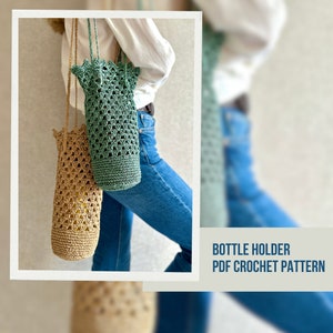 Crochet Bottle Holder Pattern, Crochet Raffia Bag, Aesthetic Bag Crochet, Granny Square Crochet Purse, Crochet Bag Pattern