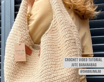 Tutorial video all'uncinetto BananaBag, modello di borsa all'uncinetto con corda di iuta intrecciata, tutorial all'uncinetto Jute BananaBag, modello di borsa all'uncinetto