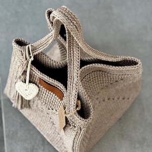Crochet Granny Square Bag Pattern, 3 mm Polyester Rope Tote Designes (PDF tutorial) image 11