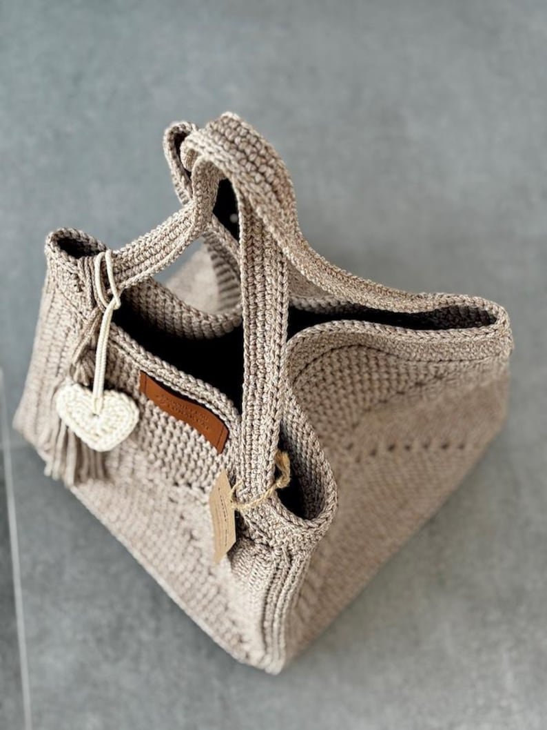 Crochet Granny Square Bag Pattern, 3 mm Polyester Rope Tote Designes (PDF tutorial) image 11