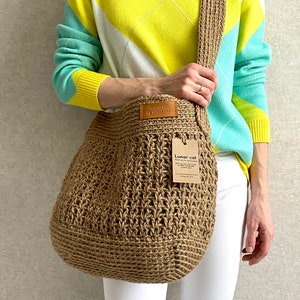 Crochet Jute Crossbody Bag Pattern Reusable Grocery Bag, Large Crochet ...