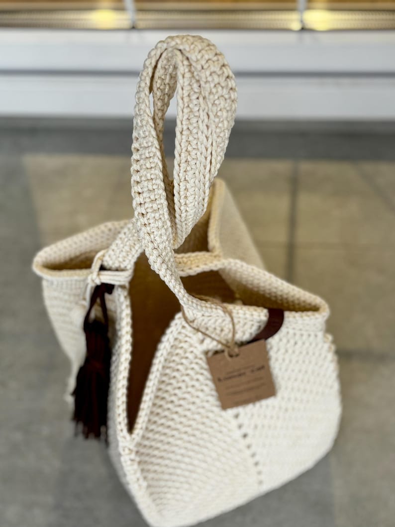 Crochet Granny Square Bag Pattern, 3 mm Polyester Rope Tote Designes (PDF tutorial) image 17