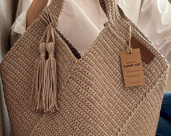 XXL Crochet Square Bag: Handmade Rope Purse