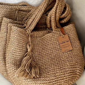 Crochet Jute Bag, Jute Beach Bag, Aesthetic Bag, Jute Shoulder Bag, Straw Bag, XXL bag, XL bag, Crochet Tote Bag