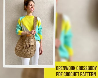 Crochet Jute Crossbody Bag Pattern Reusable Grocery Bag, Large Crochet Jute Beach Bag Crossbody Zero Waste