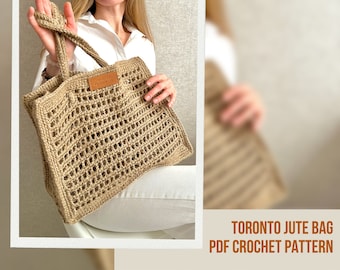 Crochet Jute Bag Pattern TORONTO, Crochet Granny Square Jute Bag, Reusable Grocery Bag, Crochet Jute Beach Bag Zero Waste