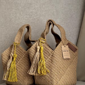Handmade Crochet Jute Tote Bag, Square Design image 6