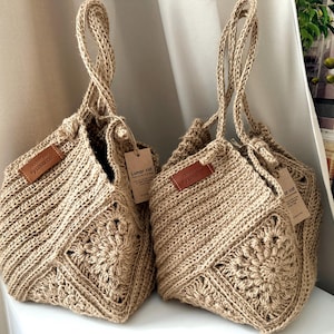 Crochet Jute Bag, Jute Beach Bag, Aesthetic Bag, Jute Shoulder Bag, Straw Bag, Taipei Jute Bag
