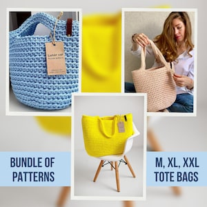 Bundle von Crochet Tote Bag Patterns, wiederverwendbare Einkaufstaschen häkeln Muster, ästhetische Tasche