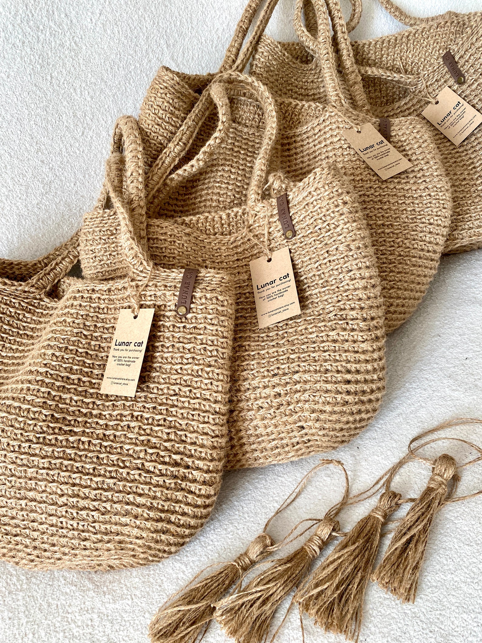 Bundle of Crochet Jute Tote Bag Patterns, Natural Jute Rope Crochet Bag