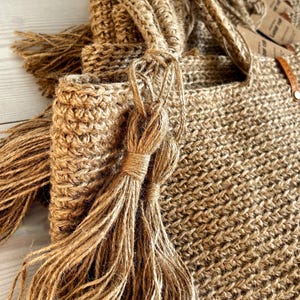 Bolso de mano de yute tejido a crochet: Bolso de playa XL-XXL, hecho a mano. imagen 6