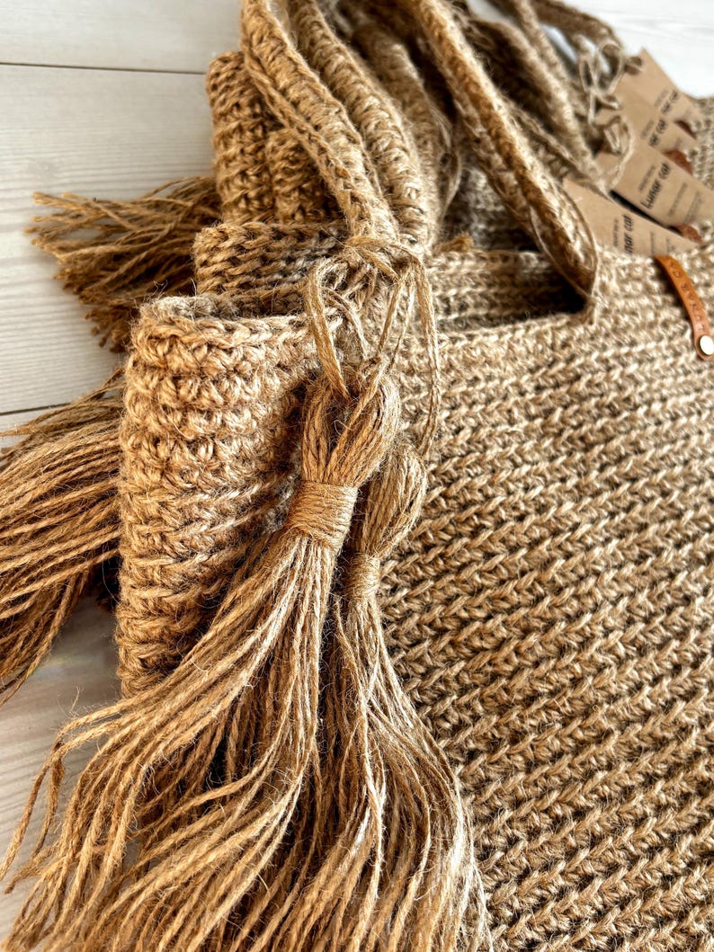 Bolso de mano de yute tejido a crochet: Bolso de playa XL-XXL, hecho a mano. imagen 6