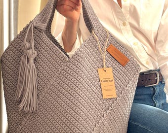 Anleitung auf Deutsch, Patrón de bolso de ganchillo: QUADRATISCHE TASCHE (PDF),