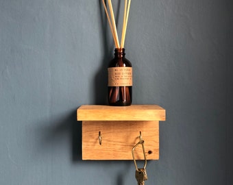 Small Rustic Key Holder With Floating Shelf / Modern Key Rack / Rustic Key Holder / Key Holder for Wall with Shelf / Key Hooks for Wall