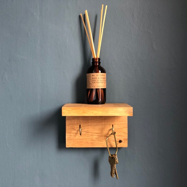 Small Rustic Key Holder With Floating Shelf / Modern Key Rack / Rustic Key Holder / Key Holder for Wall with Shelf / Key Hooks for Wall