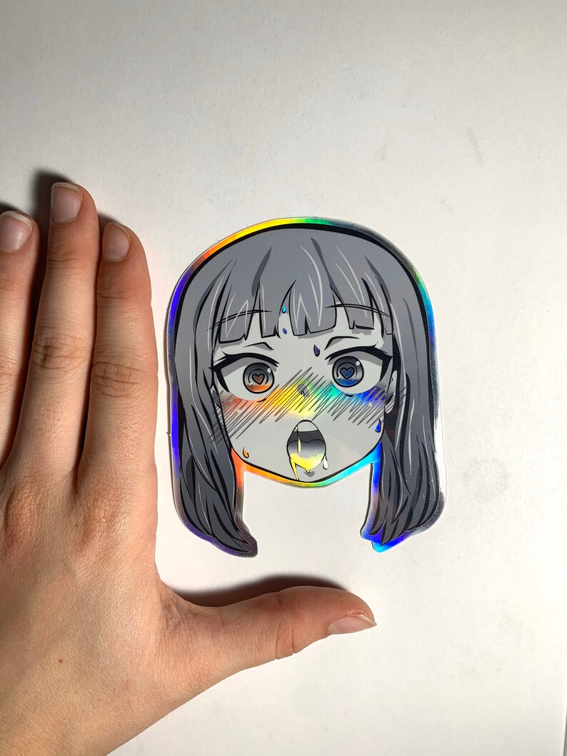 Holographic Heart Eyes Ahegao Sticker Etsy