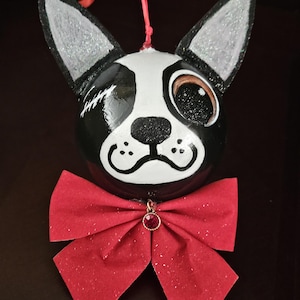 One eyed Boston terrier Christmas Ornament