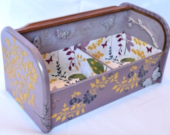 Roll top purple and wood jewelry box, trinket box, keepsake box