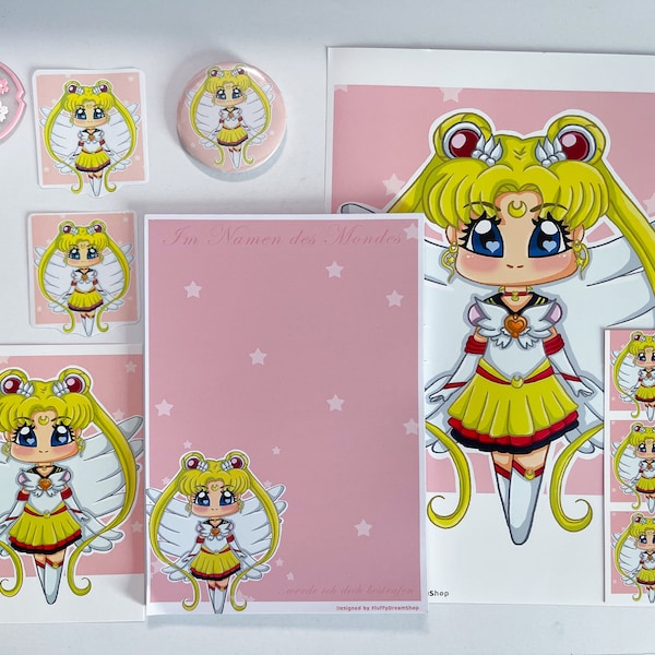 Kawaii Notepad Note Sailor Moon CollegeBlock, Memo A5, Postcard, Sticker, Button, Bookmark Set