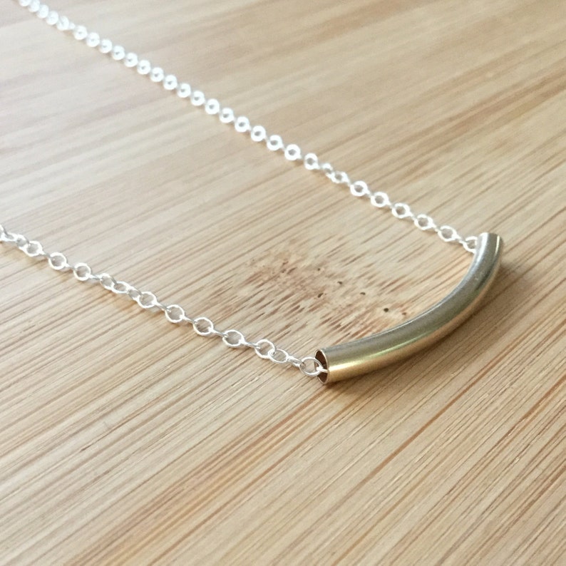 Minimalist Mixed Metal Choker Sterling Silver Chain 14K Gold Filled Tube Necklace Layering Necklace Mixed Metal Tube Necklace