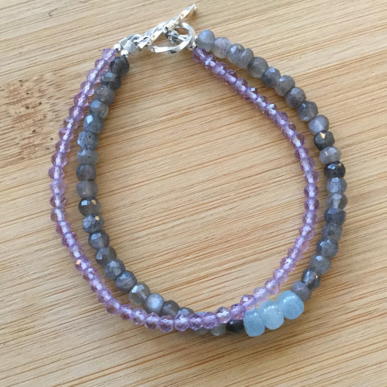 Download Multi Strand Moonstone and Amethyst Bracelet Sterling Silver | Etsy
