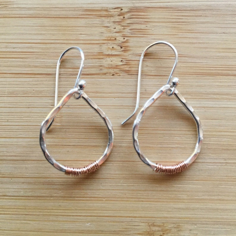 Mixed Metal Jewelry Dangle Earrings Rose Gold Earrings Karen Hill Tribe Silver Earrings with Rose Gold Filled Wire Teardrop Earrings