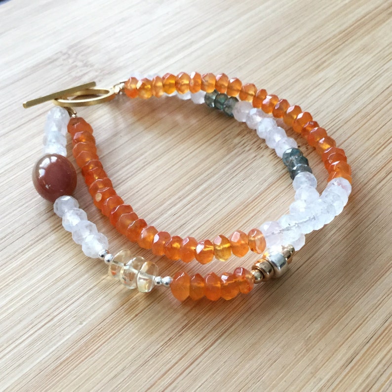 Download Multi Strand Orange Carnelian and Rainbow Moonstone Bracelet | Etsy