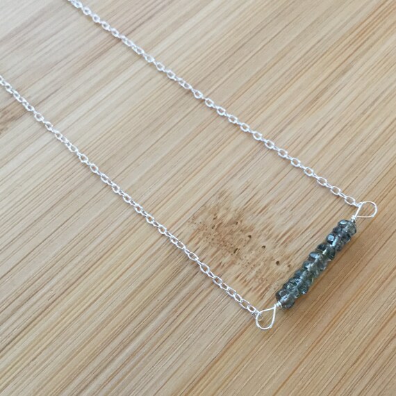 Sapphire Necklace Sterling Silver Necklace Sapphire Bar Etsy