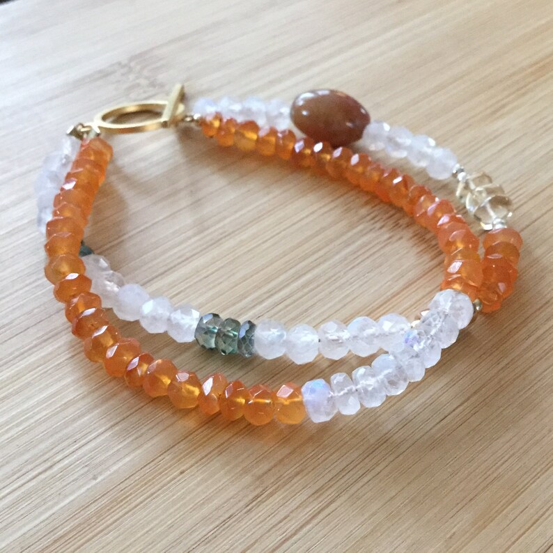 Download Multi Strand Orange Carnelian and Rainbow Moonstone Bracelet | Etsy