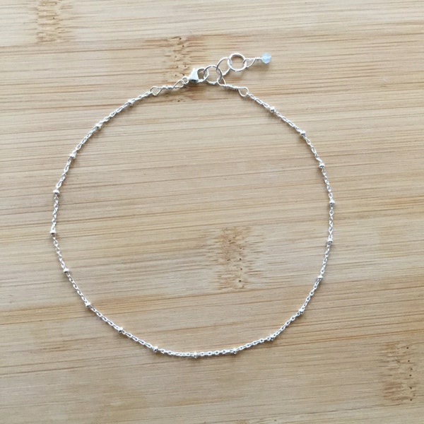 Sterling Silver Anklet, Simple Silver Anklet, Satellite Chain, Delicate Sterling Silver Ankle Bracelet, Plain Silver Anklet, Thin Anklet