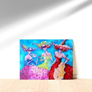 Poster Music Art Print Three Women playing  on musical instruments Art Print Colorful Art Home Decor  Music Lover Gift  Unique Home Decor