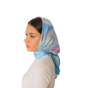 100% Silk scarves Blue Large Scarf Printed Silk Bandana Scarf  hair silk  unique scarf Best Gift Scarf in Gift Box Hijab Beautiful