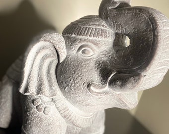 Light Grey Off White Sturdy Indoor Outdoor Elephant Statue Ganesha Good Luck Feng Shui Protector of Fortune
