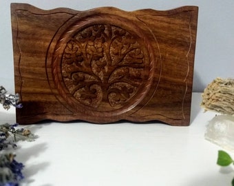 Tree of Life Herb Box Ritual Charms Witchcraft Wicca Pagan Many Religions Tarot Cards Nature Unity As Above So Below Carved Heavy Wood