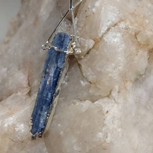 Blue Kyanite Pendant Silver Edge Triangle Stirrup Necklace Female Empowerment Public Speaking LGBT Truth Metaphysical Psychic Awareness