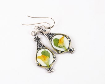 Real yellow flower earrings dried flower jewelry nature inspired pressed flower dangles organics in resin bird's foot trefoil gift for her