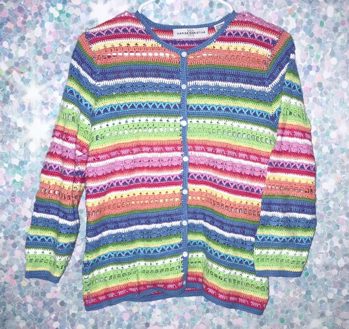 Vintage Pastel Rainbow Knit Cardigan Etsy