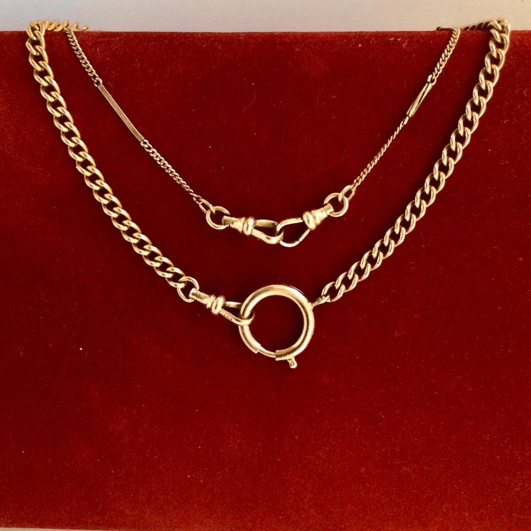 Antique link Gold Layer Watch Chain Necklace gold filled Heavy Chunky Vtg Bolt Clasp large