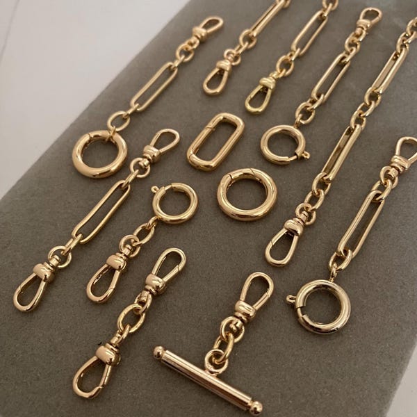 Chain Extender Pick Length 14k Gold PVD Plated Swivel Dog Clip Spring Clasp