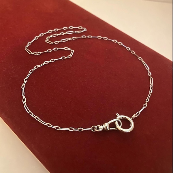 Silver Necklace - Pic Length Charm Chain Dog clip Spring Swivel Clasp White Gold plated