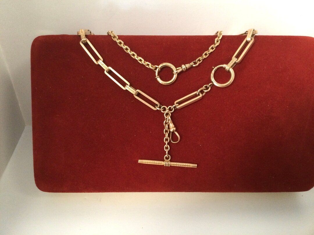 Antique Vtg 18 Gold Filled Layer Watch Chain Necklace Chunky Vtg Large Bolt Clasp Fob Clip Fancy