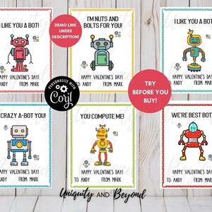 Robot Valentines, Robot, Tarjetas de San Valentín en el aula, San Valentín para niños, Tarjetas de San Valentín escolares, Tarjetas de San Valentín de guardería, Editable, Imprimible
